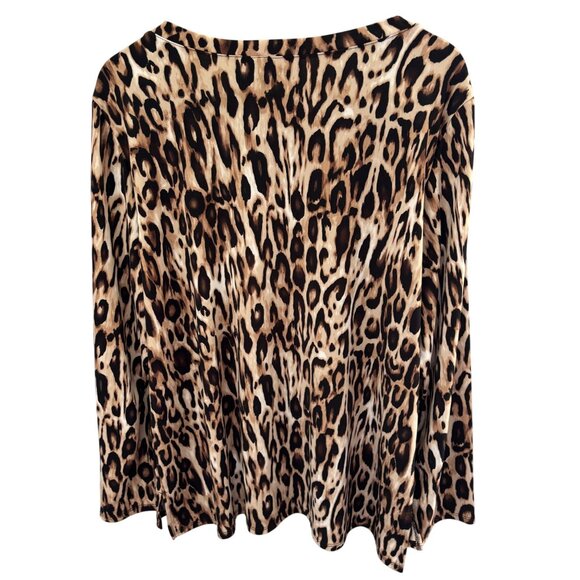 Chico's Womens Leopard Long Sleeve Pullover Tunic Top Sz 3 XL Crew Neck Stretchy - Picture 4 of 6